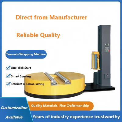 Two-axis Pallet Wrapping Machine Cylinder Paper & Non-woven Fabric Wrapper Round Product Pre-stretch Film Wrapper