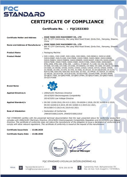China Xian Yang Chic Machinery Co., Ltd. certification