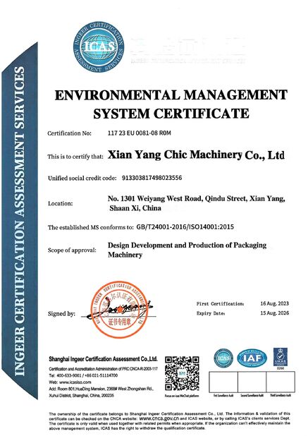 China Xian Yang Chic Machinery Co., Ltd. certification